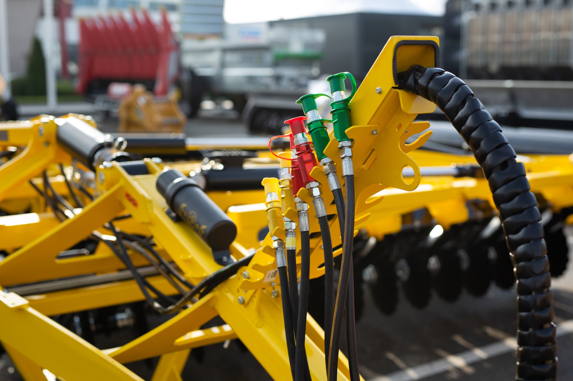 Connections hoses - industrial tools equipment at agricultural exhibition.